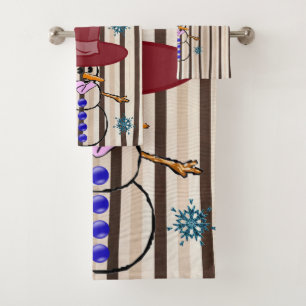 Serviettes de bain beige de Noël, Snowman