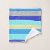 Serviettes de bain bleu et or rayées (Gant de toilette)