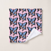 Serviettes de bain bleu et rose Papillons (Gant de toilette)