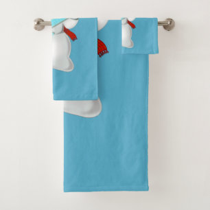 Serviettes de bain Bleues avec Funny Snowman Guita