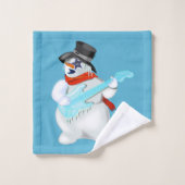 Serviettes de bain Bleues avec Funny Snowman Guita (Gant de toilette)
