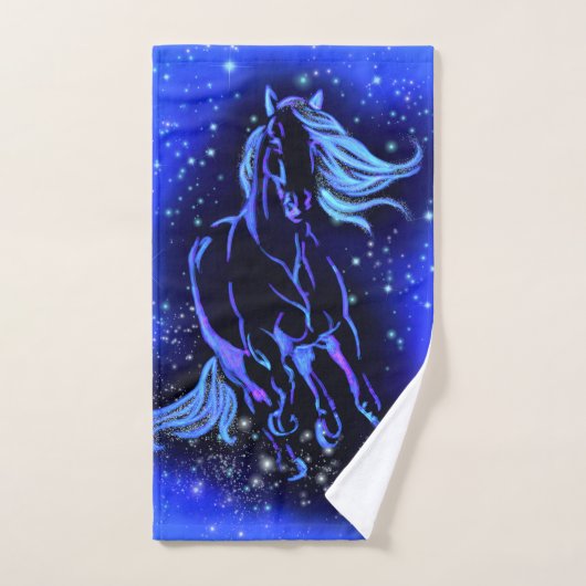 Serviettes De Bain Bleues Cheval Courant À La Nuit (Serviette à main)