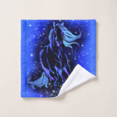 Serviettes De Bain Bleues Cheval Courant À La Nuit (Gant de toilette)