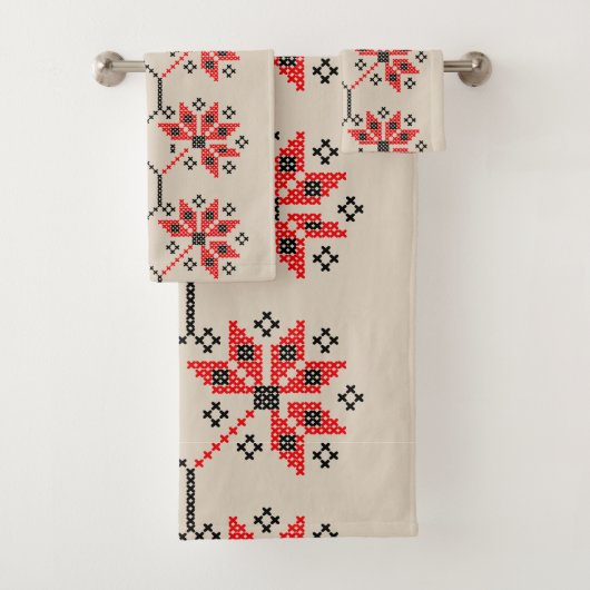 Serviettes de bain brodées traditionnelles ukraini (En situation)