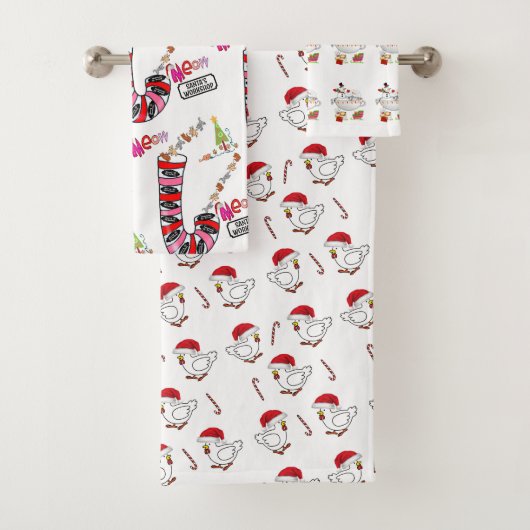 Serviettes de bain de Noël, Chats, Poussins, Snowm (En situation)