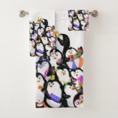 Serviettes de bain de pingouins joyeux - Texte per (En situation)