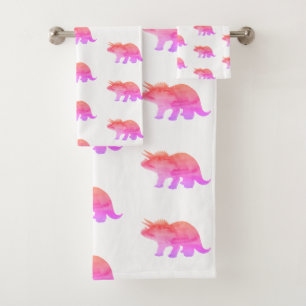 Serviettes de bain en Dinosaure Rose Tricératops
