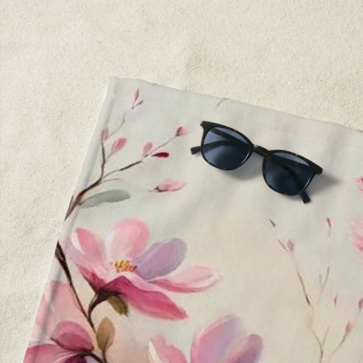 Serviettes de bain en fleurs roses (En situation)