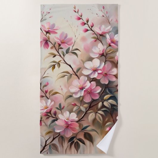 Serviettes de bain en fleurs roses (Devant)