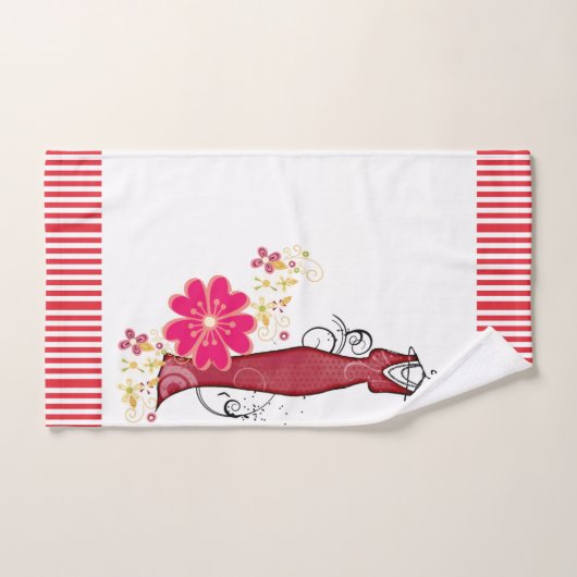 Serviettes de bain en rayures rouges et blanches J (Serviette à main)