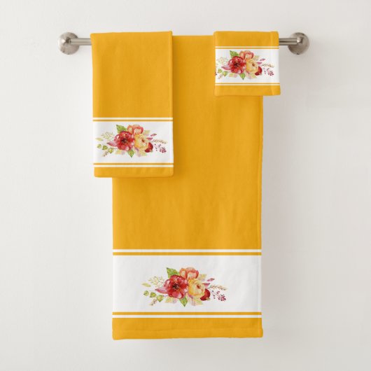 Serviettes de bain florales aquarelle (En situation)