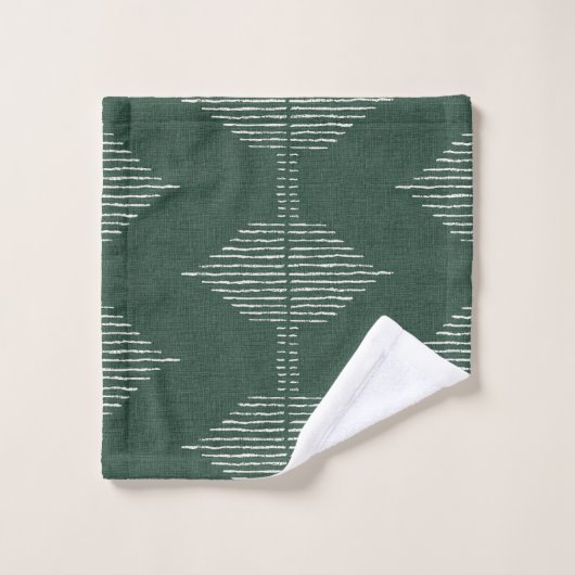 Serviettes de bain géométriques Boho en vert émera (Gant de toilette)