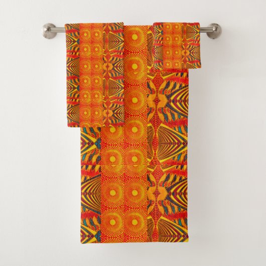 Serviettes de bain géométriques multicolores AfroU (En situation)