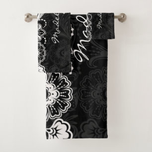 Serviettes de bain Gras Noir Blanc Floral Design