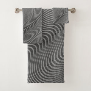 Serviettes de bain gris argenté avec ondes Abstrai