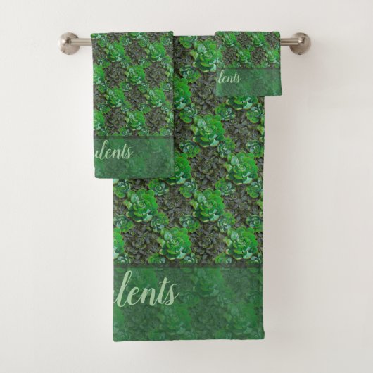 Serviettes de bain Motif en treillis vert Succulen (En situation)