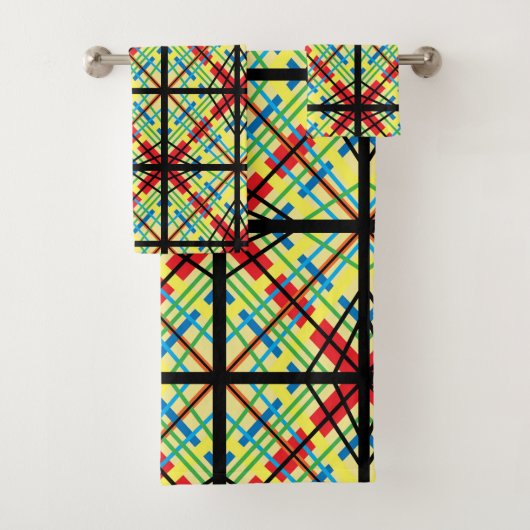 Serviettes de bain Motifs Crisscross Rainbow Strip (En situation)