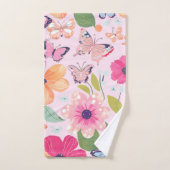 Serviettes de bain Papillons et Fleurs, Rose (Serviette à main)