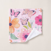 Serviettes de bain Papillons et Fleurs, Rose (Gant de toilette)