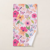 Serviettes de bain Papillons et Fleurs, Rose (Serviette à main)