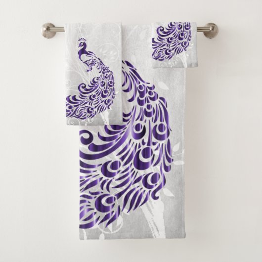 Serviettes de bain personnalisées Peacock violet (En situation)