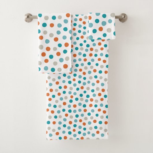 Serviettes de bain Pois turquoises orange (En situation)