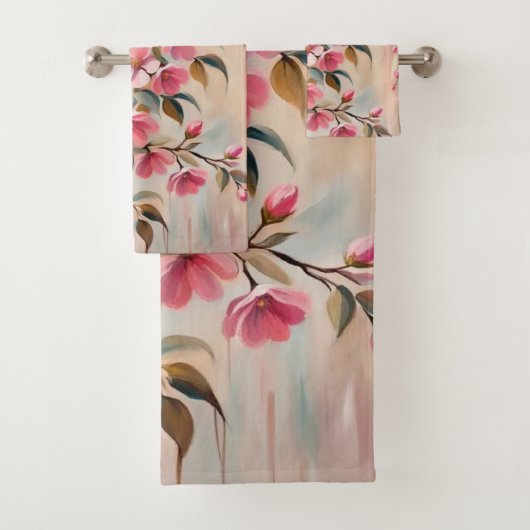 Serviettes de bain rose beige (En situation)
