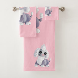 Serviettes de bain roses avec marionnette - Vos co