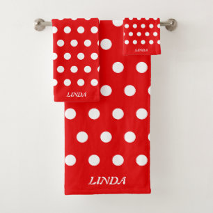Serviettes de bain rouges à pois blancs