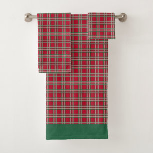 Serviettes de bain rouges Noël Plaid Set Cadeau