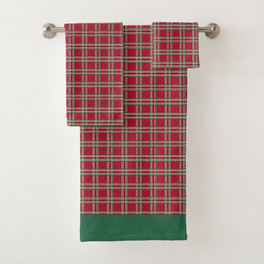Serviettes de bain rouges Noël Plaid Set Cadeau (En situation)