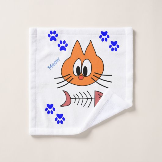 Serviettes de bain Set Chat Poissons Os Blue Paws (Gant de toilette)