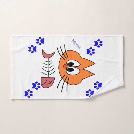 Serviettes de bain Set Chat Poissons Os Blue Paws (Serviette à main)