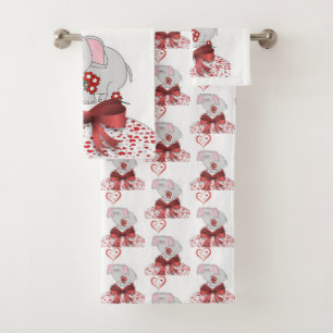 Serviettes de bain set Saint Valentin Eléphant