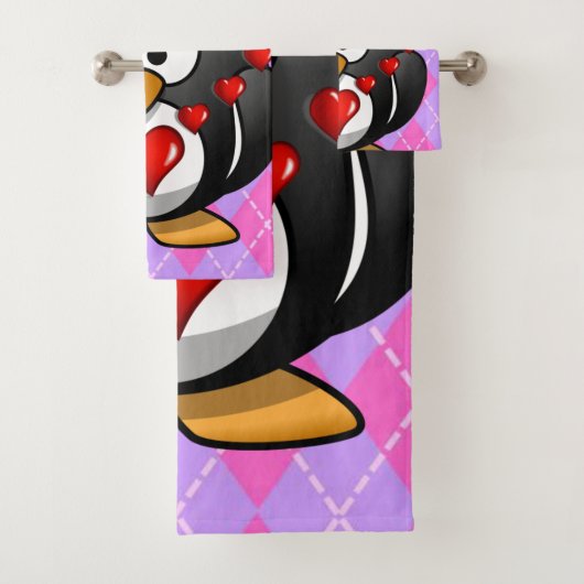 Serviettes de bain set Saint Valentin, Penguin (En situation)