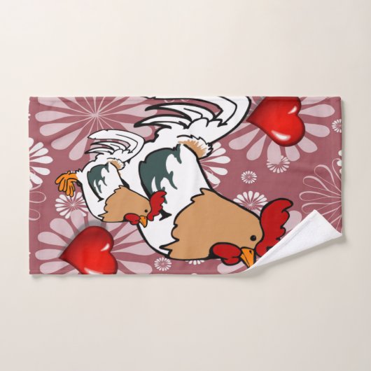 Serviettes de bain set Saint Valentin, poulet (Serviette à main)