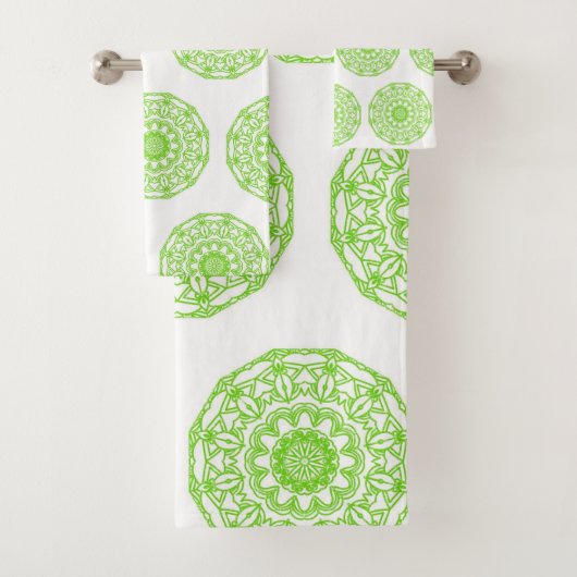 Serviettes de bain set vert Mandala (En situation)