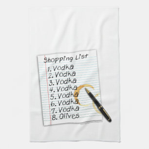 SERVIETTES DE BARRE, LISTE D'ACHATS DE VODKA