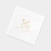 Serviettes de cocktail de mariage en or à monogram (Gauche)