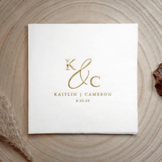 Serviettes de cocktail de mariage en or à monogram