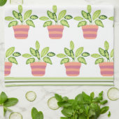 Serviettes de cuisine à garniture verte en pot et (Plié)