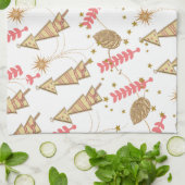 Serviettes de cuisine arbres dorés Noël (Plié)
