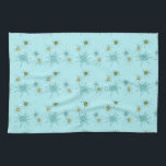 Serviettes de cuisine atomiques bleues de<br><div class="desc">Les serviettes de cuisine atomiques iconiques bleues de Starbursts des oeufs de ce Robin modèlent les starbursts atomiques iconiques de caractéristiques. C'est exact ! La vieille école, arrière - plan coloré par bleu des oeufs du merle avec des taches d'or est le contexte parfait pour la turquoise vibrante, le céleri...</div>