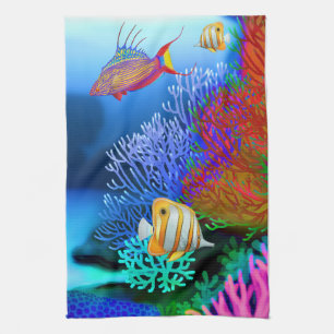 Serviettes de cuisine colorées de poissons de