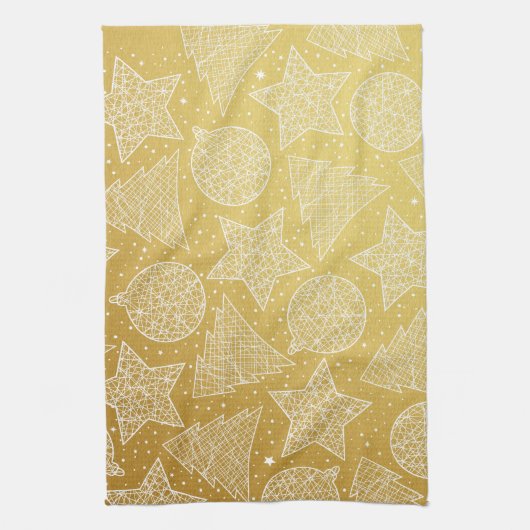 Serviettes de cuisine de Noël en or et blanc (Vertical)