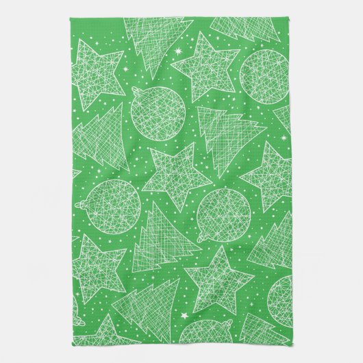 Serviettes de cuisine de Noël vertes et blanches (Vertical)