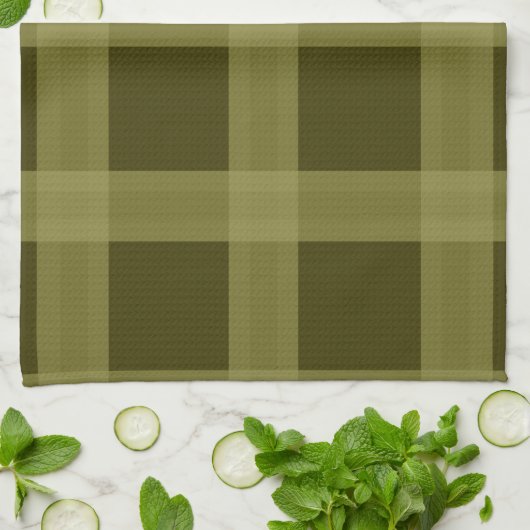 Serviettes de cuisine de plaid de vert olive (Plié)
