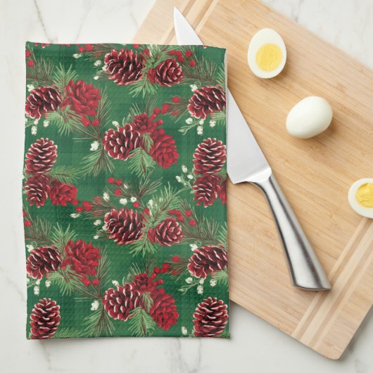 Serviettes de cuisine de vacances Pinecones (Quart Plié)
