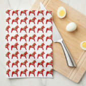 Serviettes de cuisine du Cheval Dala Rouge et Vert (Quart Plié)