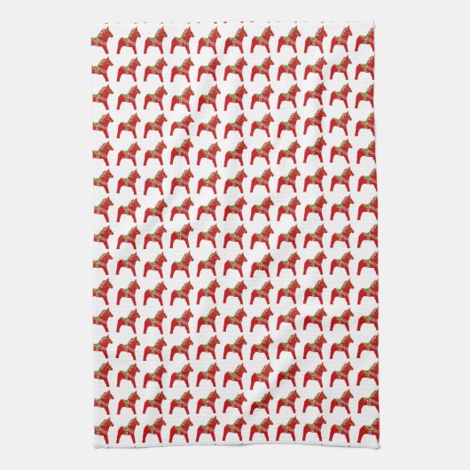 Serviettes de cuisine du Cheval Dala Rouge et Vert (Vertical)